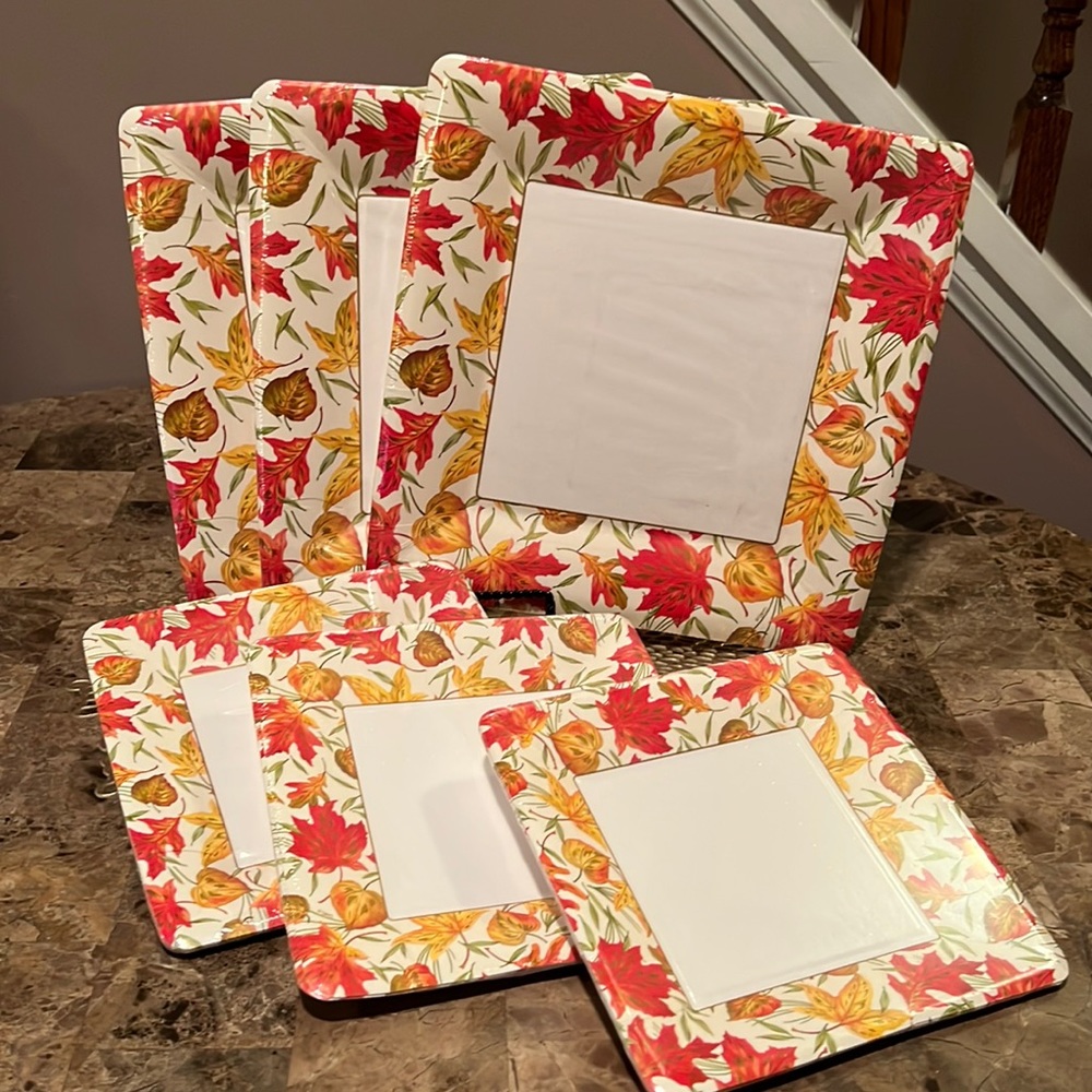 Caspari Bundle “Woodland Leaves Ivory”Paper Plate Set